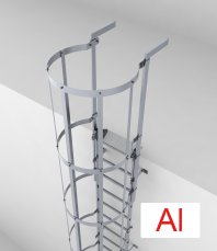 ЛЕСТНИЦА ПОЖАРНАЯ АЛЮМИНИЕВАЯ С ЗАЩИТНОЙ КОРЗИНОЙ